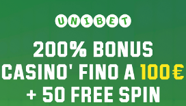 Bonus Benvenuto Unibet: fino a 100€ di bonus casino + 50 giri gratis